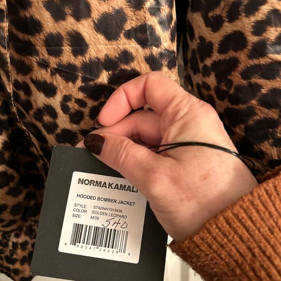 Norma Kamali Women's Golden Leopard Hooded Full Zip Bomber Jacket Size M & L - Picture 3 of 3